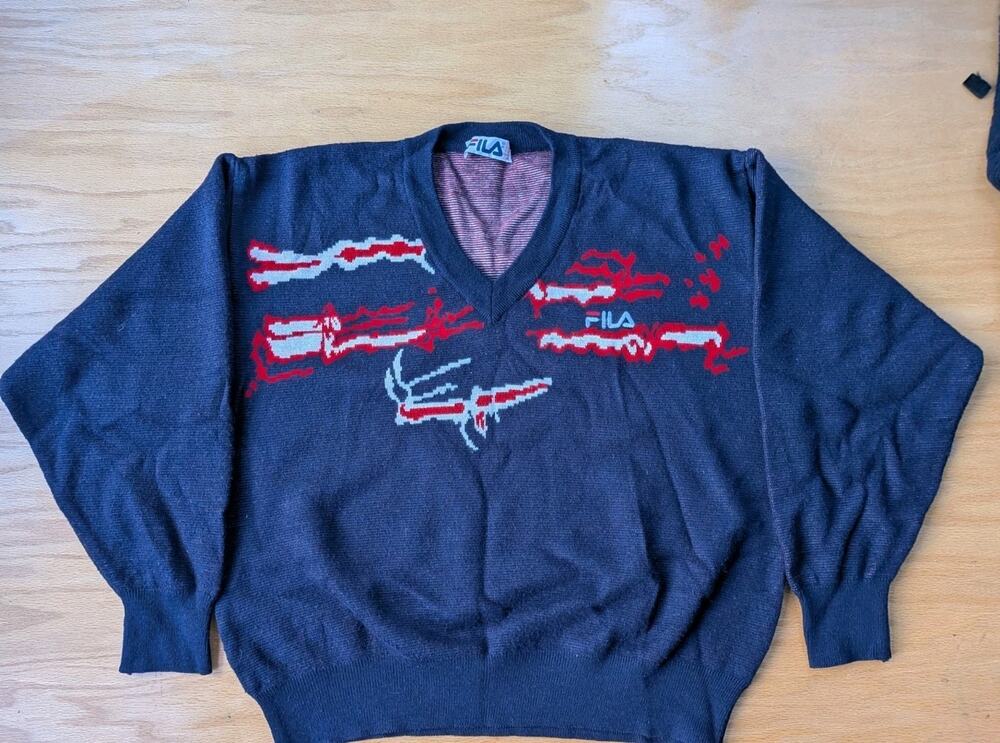 Vintage 80s 90s FILA Wool Ski Sweater Rare Colorway, Mens US 42